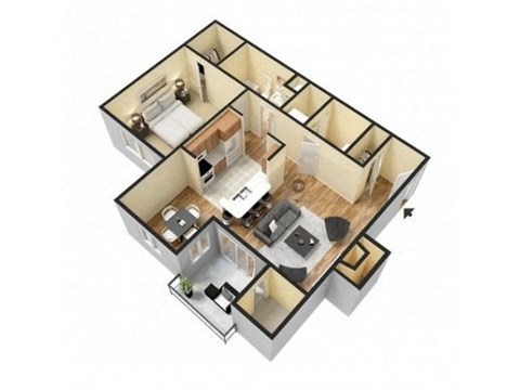 Floor plan for 1 bed, 1 bath, 834 sqft